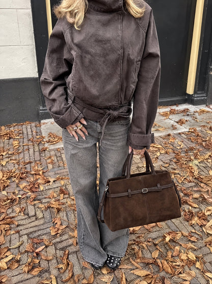 Bella Suede Bag – Dark Brown